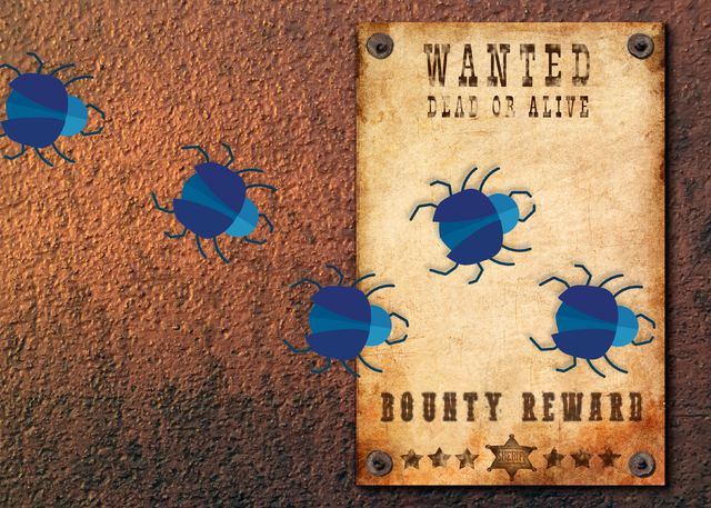 A wanted poster with bug bounty reward.